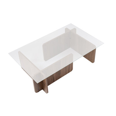Modern Coffee Table, Walnut Finish, 41.3 x 11.8 x 25.6 inches | 100% Tempered Glass Top & 100% Melamine Coated Particle Board Frame, Thickness: 0.7 inches | Stylish & Functional for Living Room & Lounge Spaces