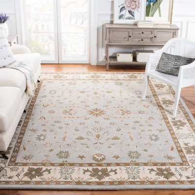 Tapis oriental vert / beige en laine touffeté à la main Tressler