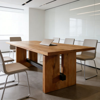 Modern Industrial Style Solid Wood Conference & Discussion Table