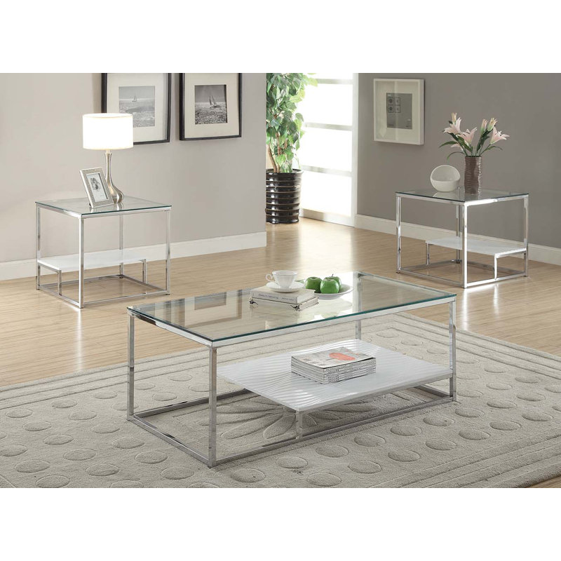 Table de bout carrée contemporaine avec tablette en chrome Ormond