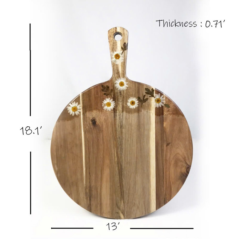 Vwoox Acacia Round Cutting Board With Epoxy Flower Design
