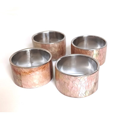 Aluminum With Crushed Brown Lip Inlay Set Of 4 Napkin Rings