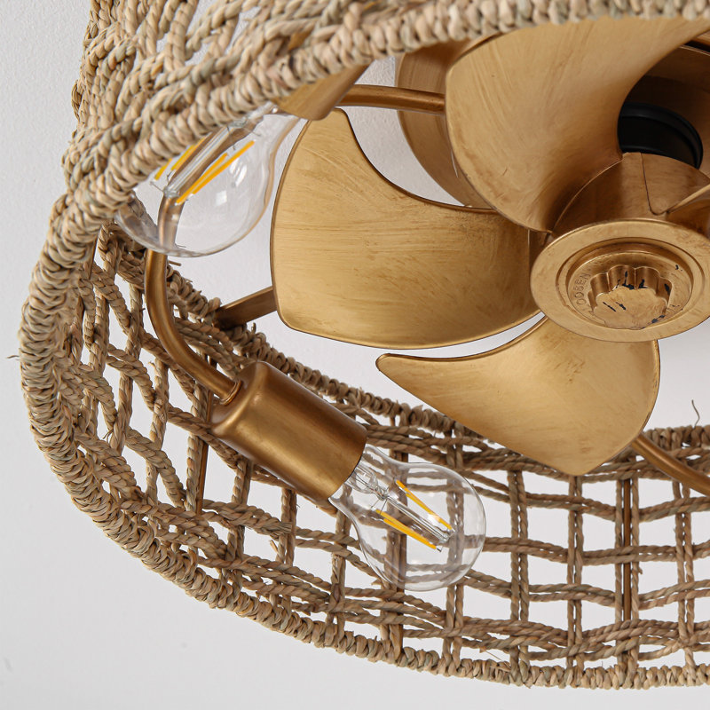 Ventilateur de plafond en rotin 18 po avec ensemble d'éclairage, application et télécommande