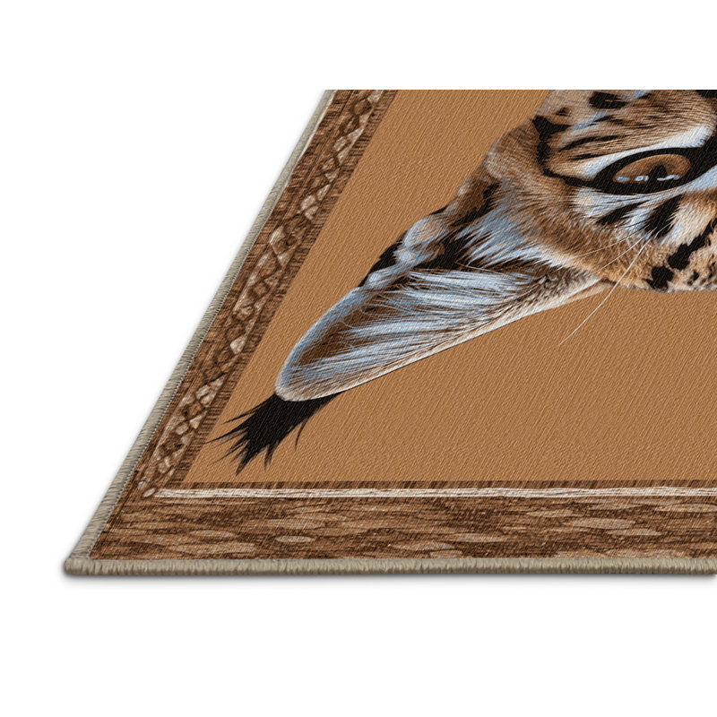 Washable Caracal Big Cats Area Rug, Round 7'