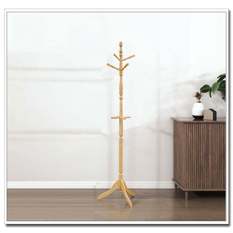 Portemanteau en bois massif, 10 crochets, Naturel