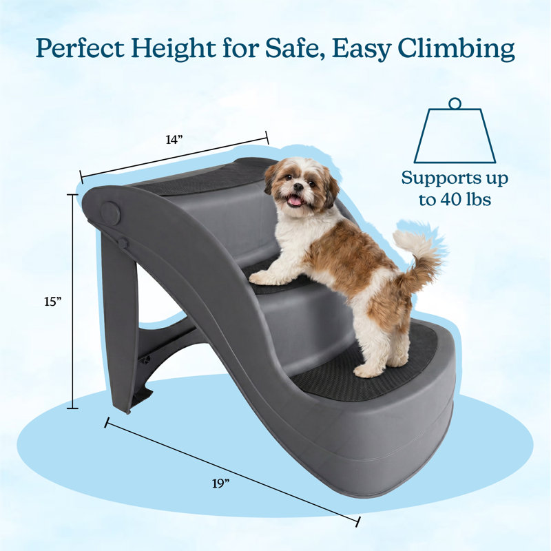Escaliers pliables pour petits chiens et chats PETMAker - 3 marches intérieures / extérieures antidérapantes pour animaux de compagnie avec goupilles de sécurité pour lit, canapé et voiture, accès facile pour les chiots, les animaux de compagnie et les petits animaux (gris)