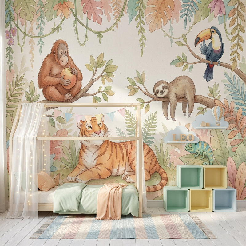 Papier peint amovible de la jungle tropicale, Non tissé, 160 po x 108 po