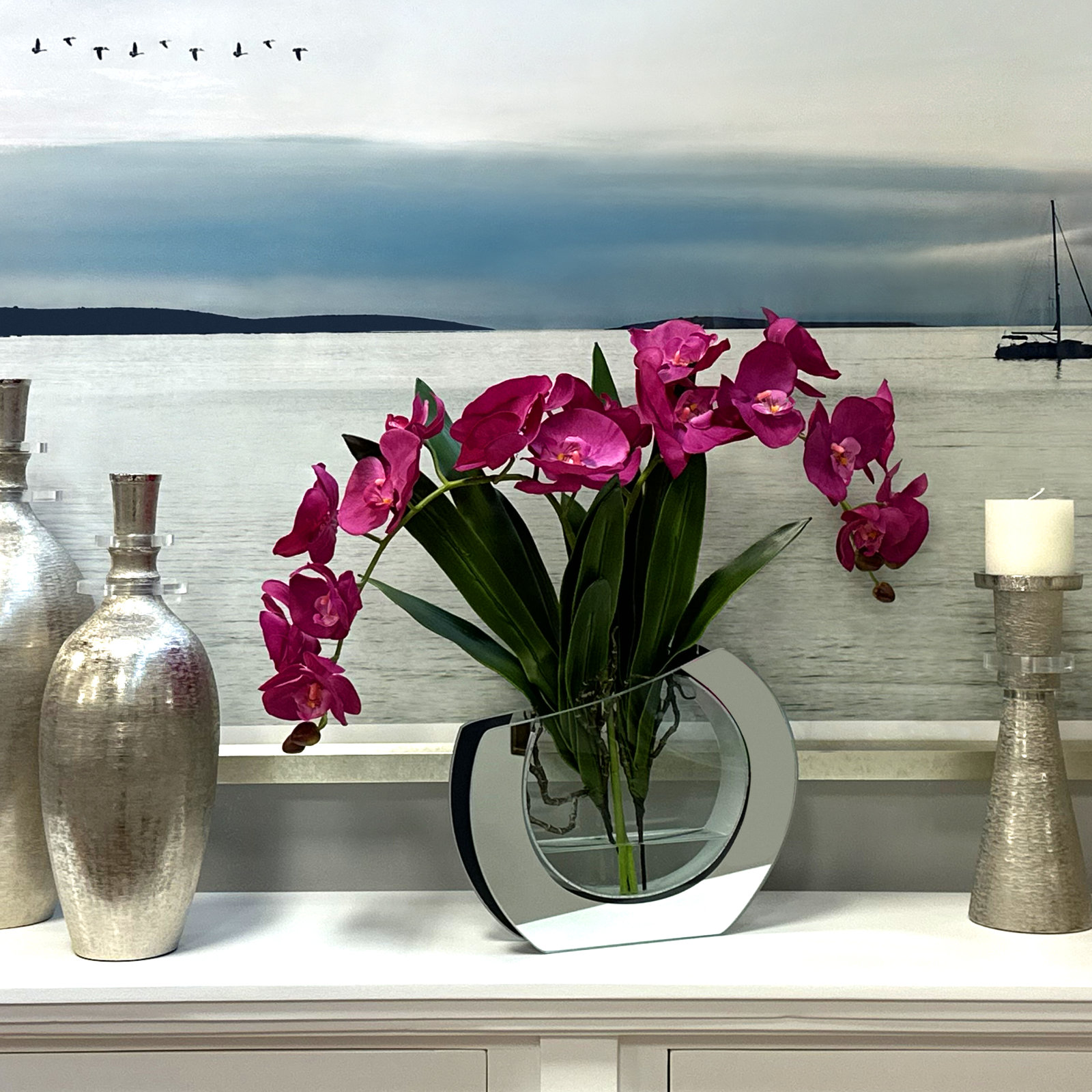 Orchid Floral Arrangement in Vase, Fuchsia