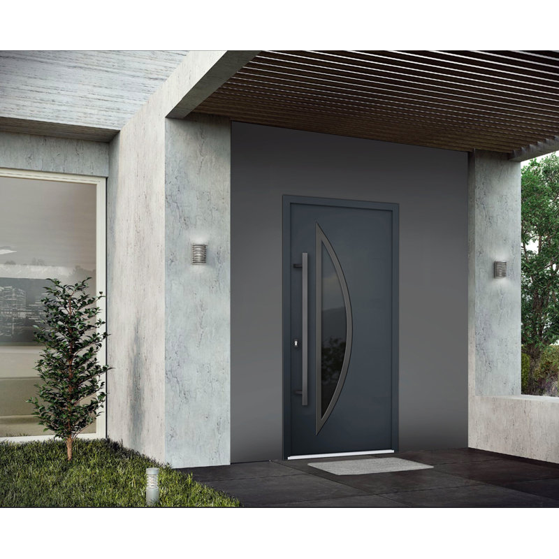 VDomDoors Deux 36 in. x 80 in. Black Steel and Aluminum Front Entry Door, Right Hand/Inswing