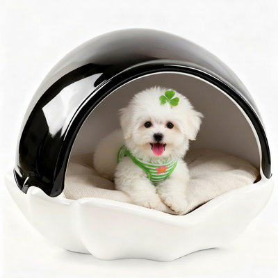 Niche surélevée imperméable en forme de coquille pour chien, noir et blanc, grande taille