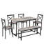 Gris 6 couverts pour les repas de famille et les événements, table de cuisine compacte et efficace en gris, simple à assembler, chaises avec sièges larges