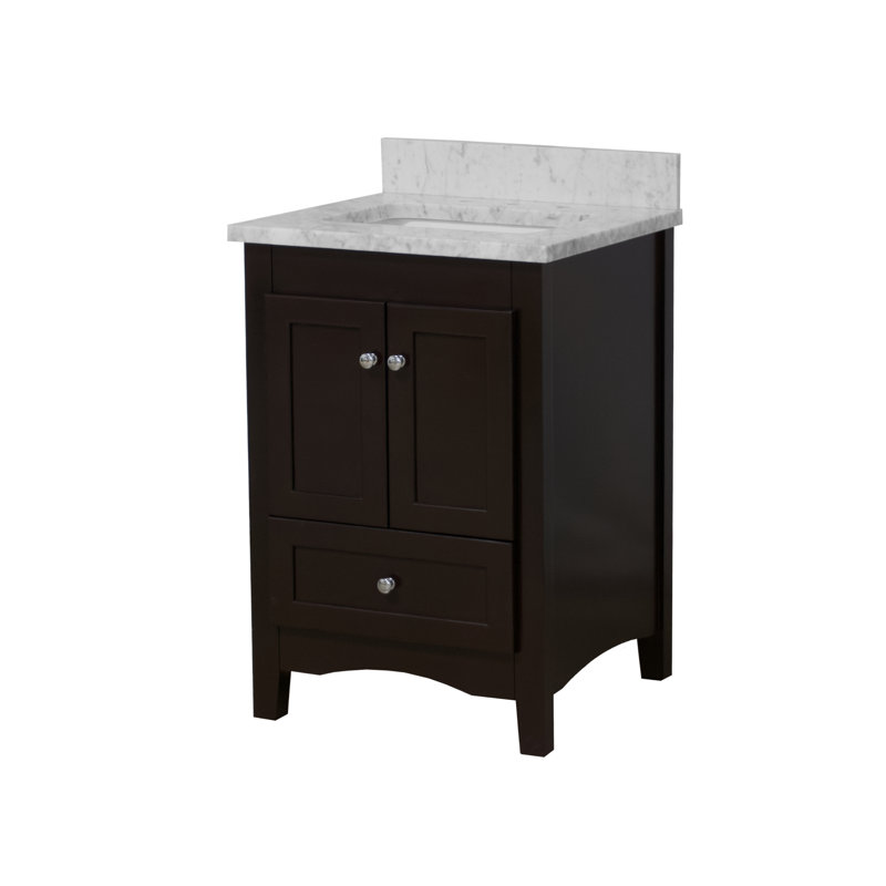 Edber 24'' Single Bathroom Vanity with Top, Chocolate, Carrara Marble