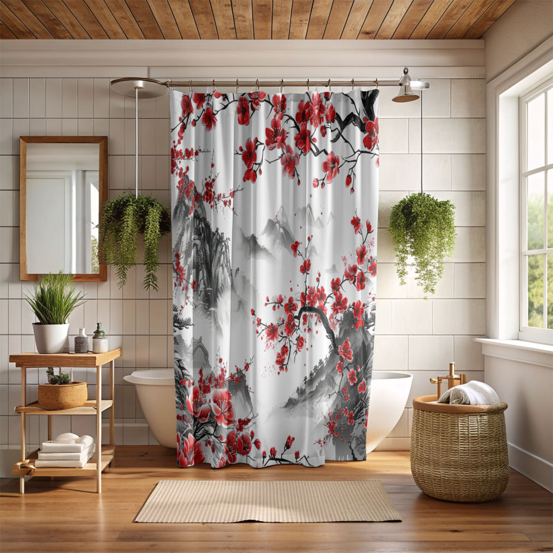Rideau de douche standard 1 pièce Cherry Bloom, H 74 po x l 71 po
