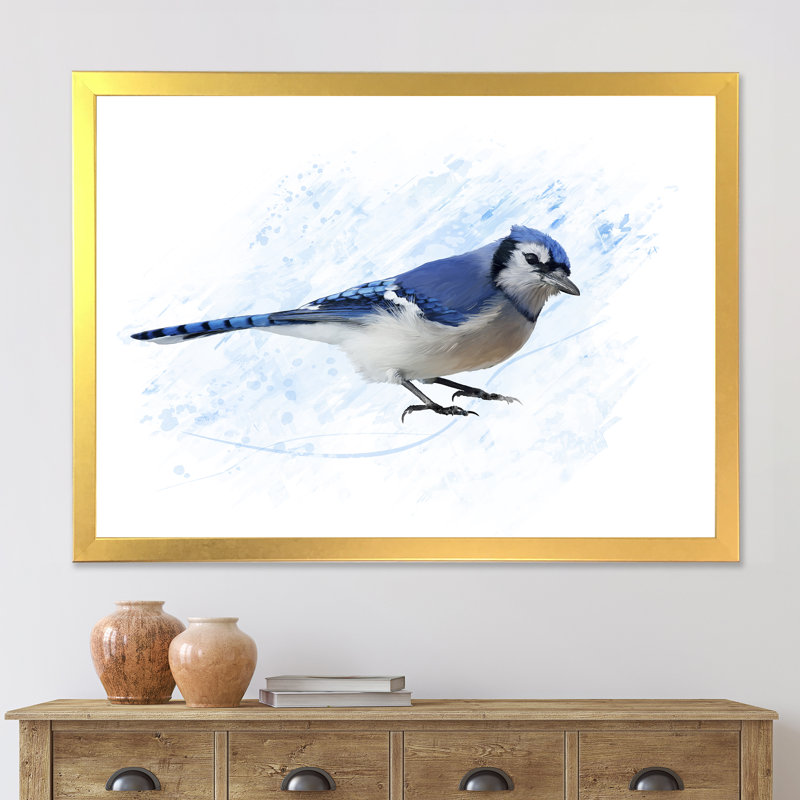 Geai bleu rétro - impression sur toile, H 12 po x l 20 po x P 1,5 po, Toile encadrée d'or