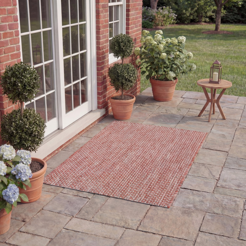 Castlebourne Red/Beige Area Indoor/Outdoor Area Rug, Rectangle 2' x 3'7"
