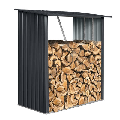 Black Metal Firewood Shed 3Ft X 5Ft - Sloped Roof For Efficient Water Runoff And Dry Storage Outdoor Use