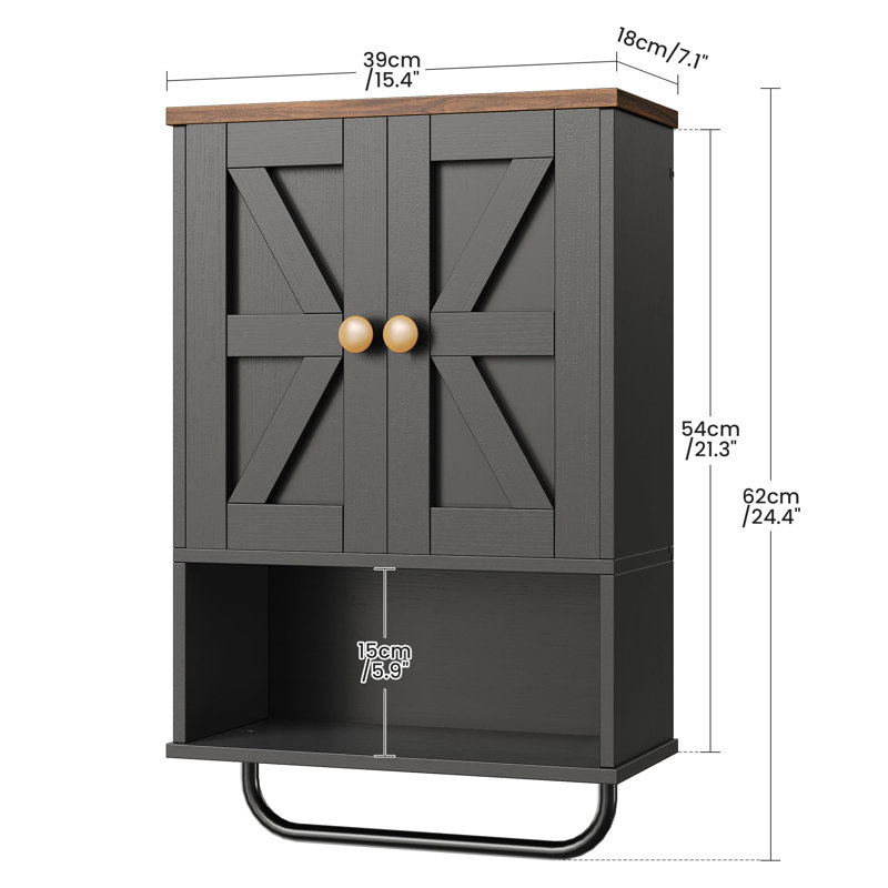 Medicine Cabinet with Open Partition and Towel Bar, Black/Walnut