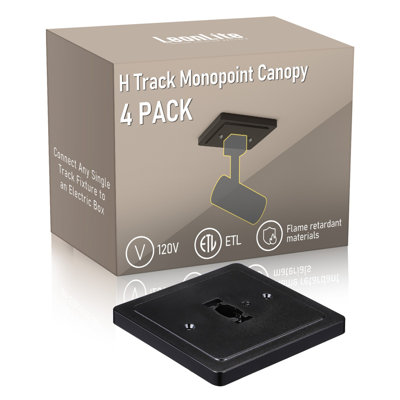 4-Inch H-Type Track Monopoint Canopy, Connect H Track Fixture to Electric Box, Black