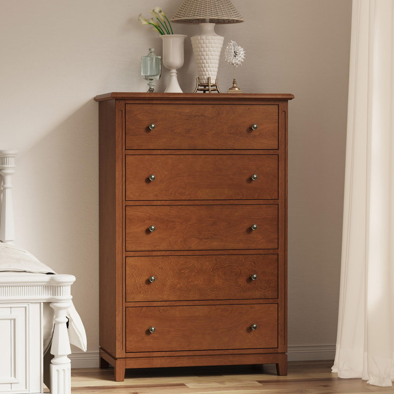 5 Drawer Solid Wood Construction Dresser, Brown