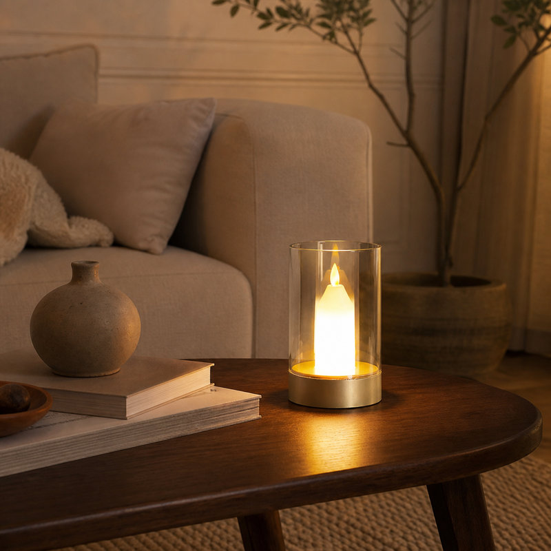 Lampe à bougie à induction intelligente avec abat-jour en verre, lumière ambiante DEL à intensité variable