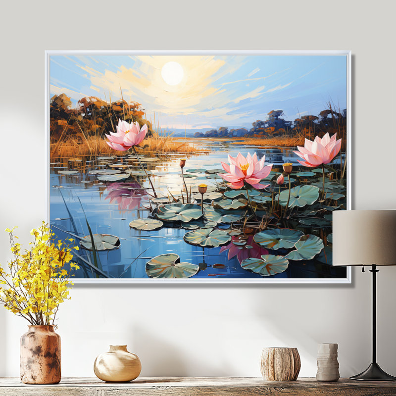 Lytina Asian Art Lotus Lake - Art asiatique, art mural, H 30 po x l 40 po x P 1,5 po, Cadre flottant blanc