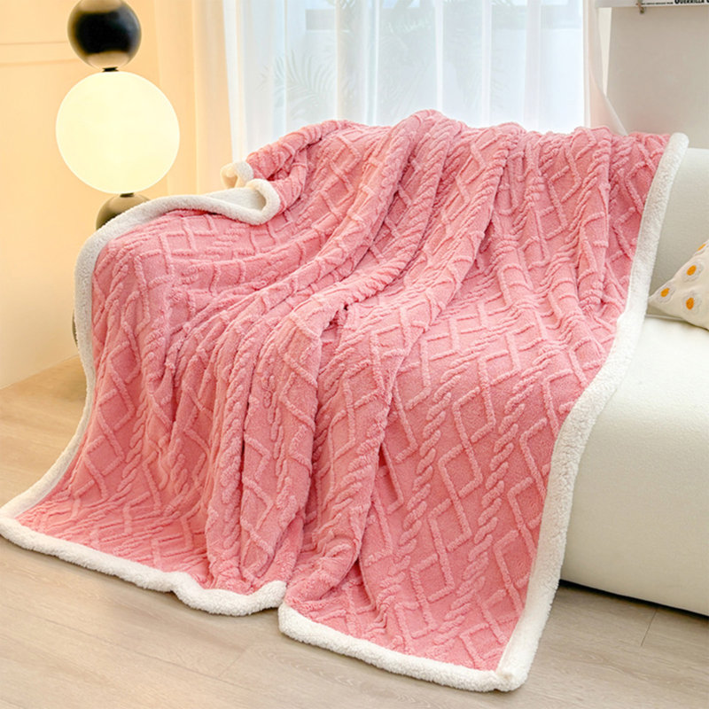 Couverture en molleton jacquard rayé rose à double face 40 po x 60 po, Rose, L 40 po x L 60 po