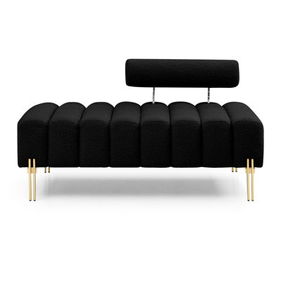 Salon en tissu de 53,2 po de largeur, canapé 2 places, pieds en métal doré, repose-pieds moderne pour la chambre à coucher, banc de chambre noir avec support moelleux et solide
