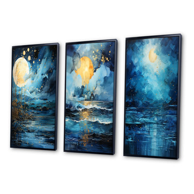 «Teal Yellow Ocean Serenade Pastoral», 3 pièces sur toile