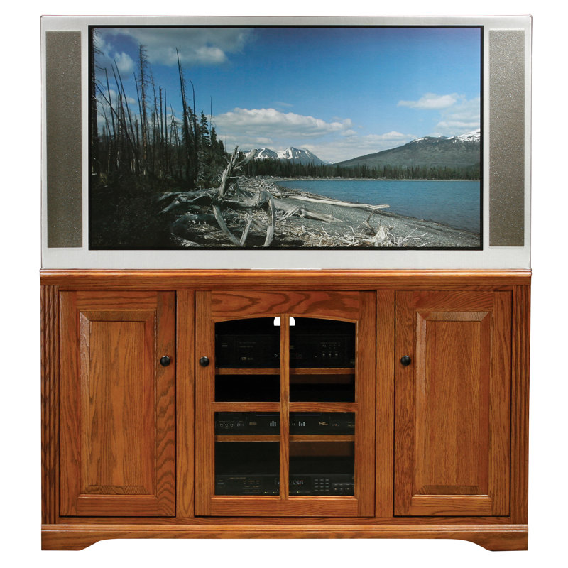 Rafeef Solid Wood Corner TV Stand, 32" H x 55" L x 22" W, Dark Oak