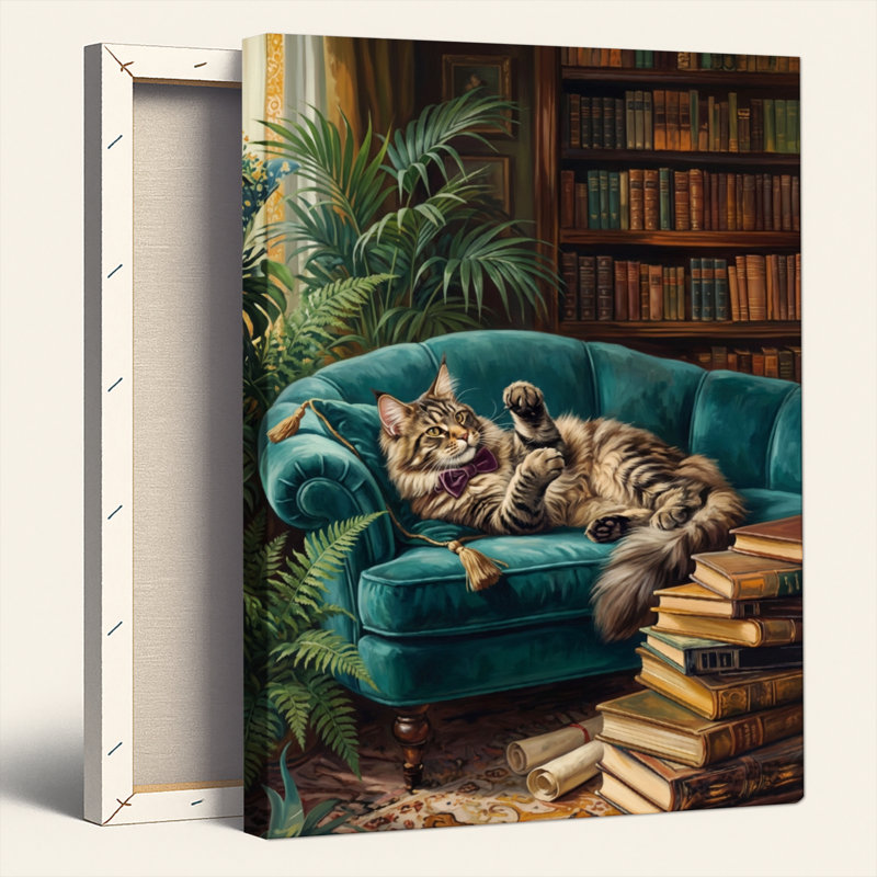 Ensemble de 1 tableau sur toile représentant une bibliothèque de chats, 24"H x 16"W, Wrapped Canvas