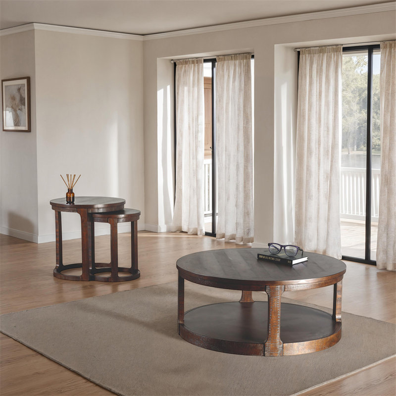 Ensemble de 2 pièces de style transitionnel : 1 table basse, 1 table d'appoint, tablette inférieure, tablette de présentation intégrée, finition espresso, roulettes. Mobilier de salon.