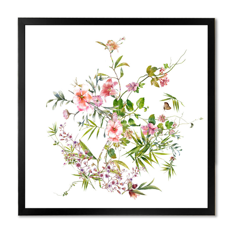 Elegant Botanical Summer Expression III - Peinture, Cadre photo noir, H 16 po x l 16 po
