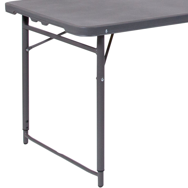 Noah 48.25" Plastic Rectangular Adjustable Fold-in-Half Table with Handle, Dark Gray