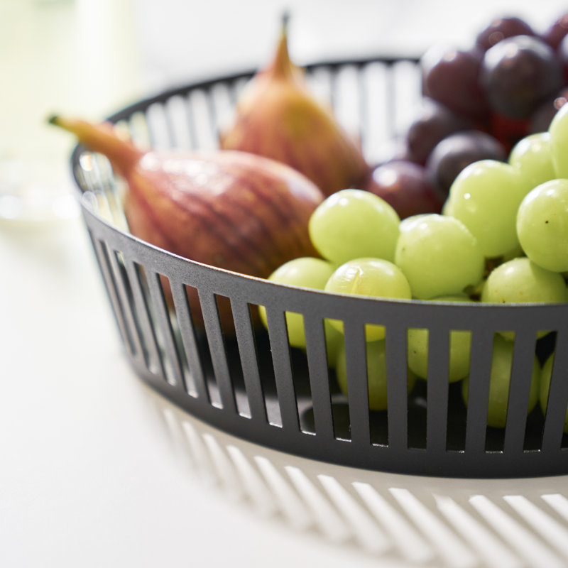 Wide White Steel Minimalist Round Fruit Basket