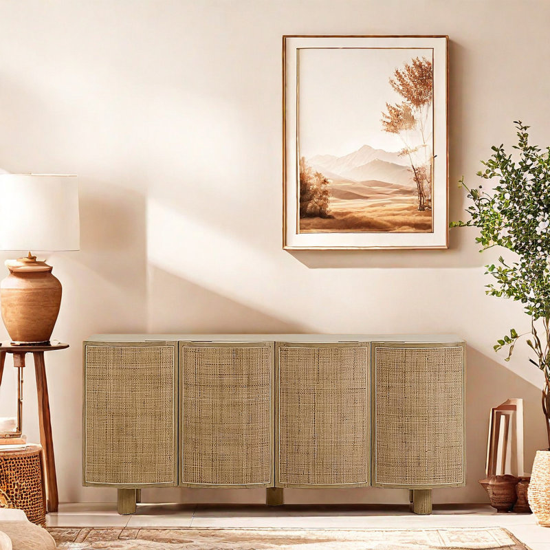 Armoire d'appoint en bois massif de rotin, Brun orangé