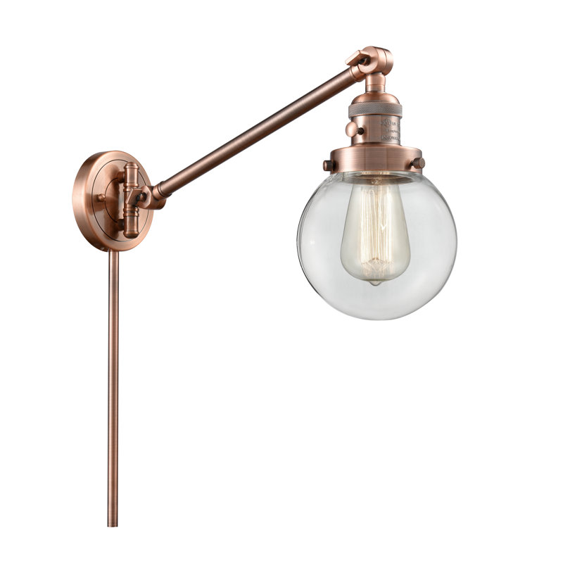 Lampe murale avec bras pivotant 1 lumière Cuney, Transparent, Nickel satiné brossé, Incandescent