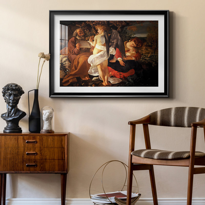 Repos sur la fuite en Égypte - Caravage - reproduction d'art avec passe-partout et verre-c. 1597, 22,5 x 30,5, Noir