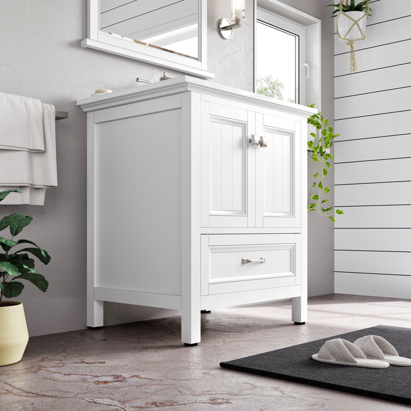 Glebs 30'' Single Bathroom Vanity with Top, White
