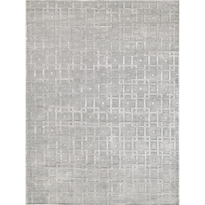 Exquisite Rugs Camora Modern Handmade Handloomed Silky Nylon Light Silver Area Rug, Rectangle 9' x 12'