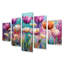 Fantaisie champ de lavande et tulipes III - art mural tulipes - art mural traditionnel sur toile 5 pièces