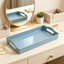 Plateau décoratif de salle de bain pour comptoir, plateau de rangement pour meuble-lavabo avec poignées, plateau de rangement pour parfum, bijoux, maquillage, clés, plateau rectangulaire en plastique bleu clair
