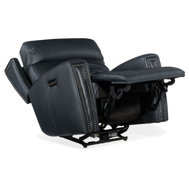 Fauteuil inclinable électrique en cuir véritable de largeur MS 36,5 po MS, Cuir véritable bleu