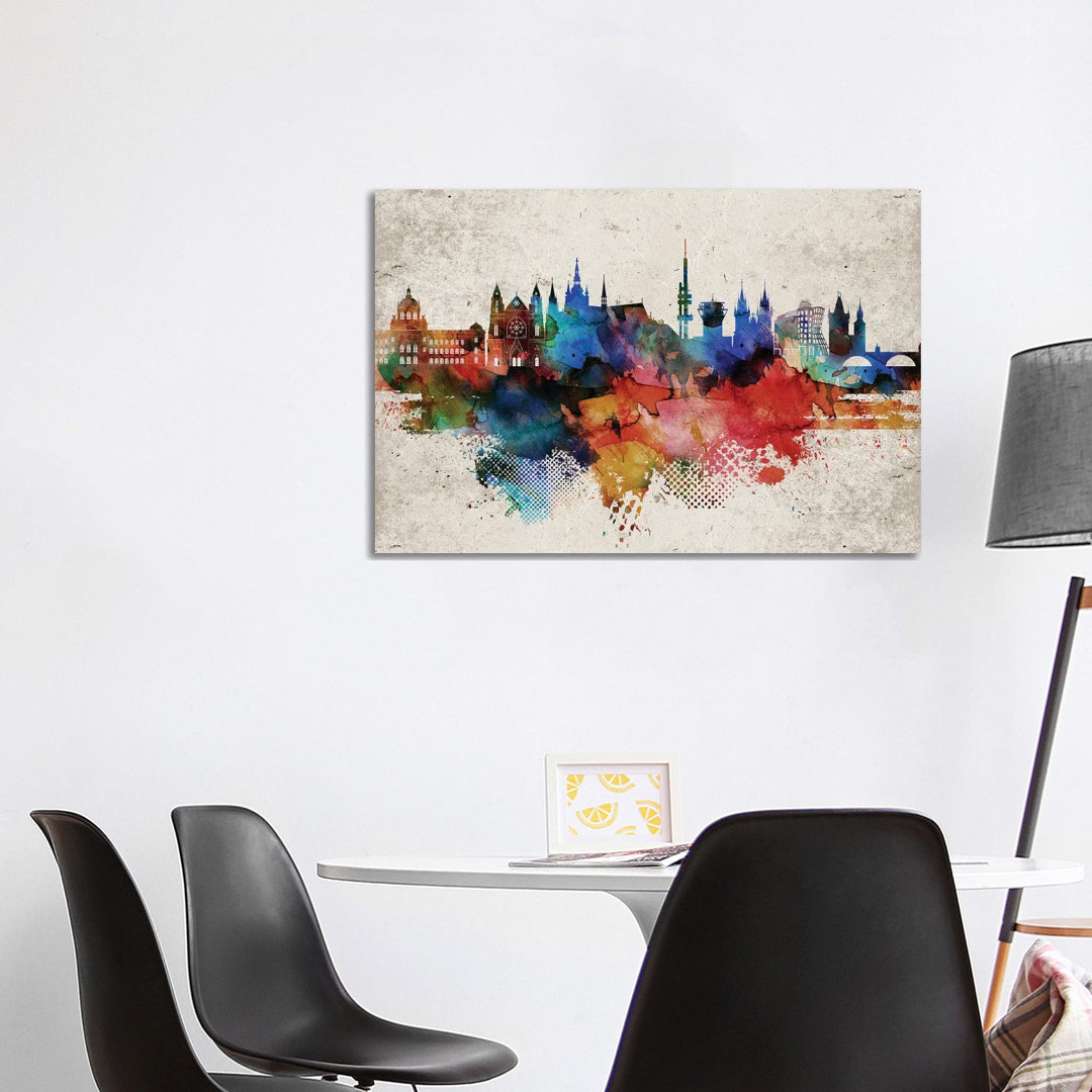 Prague Abstract Skyline by WallDecorAddict - Wrapped Canvas Print