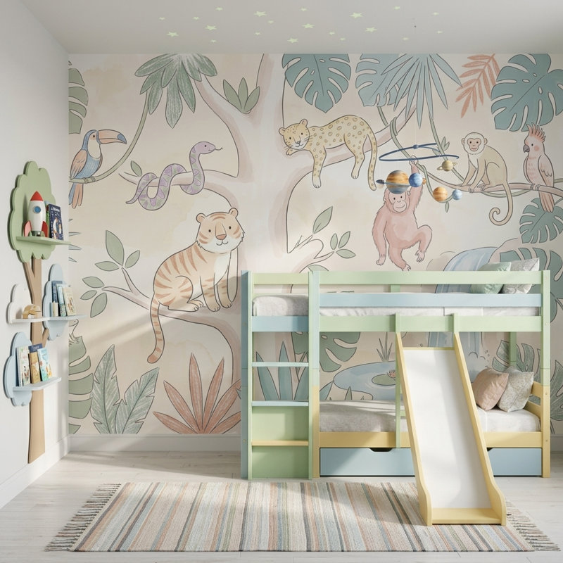 Papier peint jungle tropicale tropicale, Texturé non collé, 100 po x 96 po