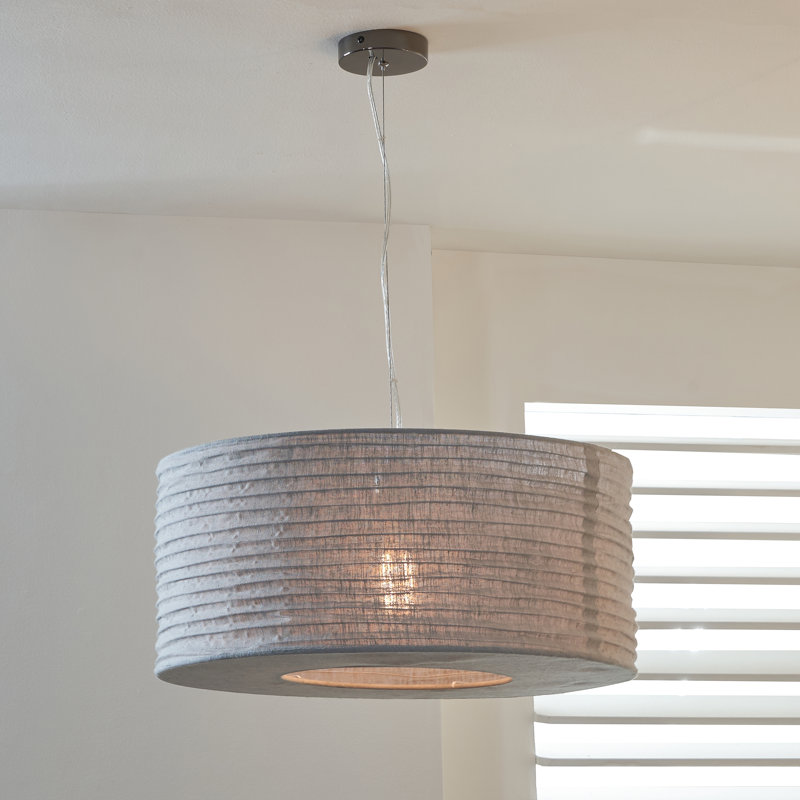 Yaqub 1 - Light Grey Drum Pendant, 25cm H x 50cm W x 50cm D