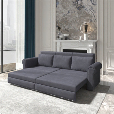 Chesterfield Sofa,93.7" King Pull Out Sofa Bed, 3-In-1 Convertible Sleeper Sofa With Nailhead Trim & Rolled Arm,Multi-Functional Sofa Bed For Living Room,Bedroom,Apartment,Office