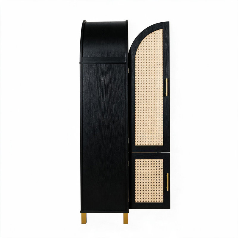 Rattan Kitchen Pantry Cabinet With Adjustable Shelves