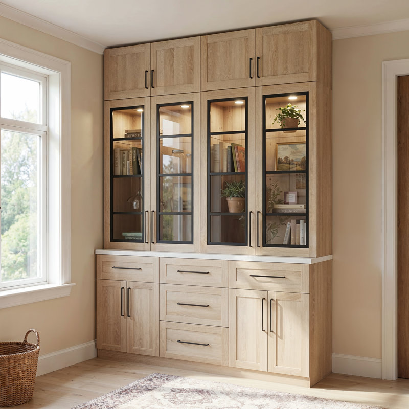 102'' H X 71'' W Display Bookcase Cabinet With Tempered Glass Doors