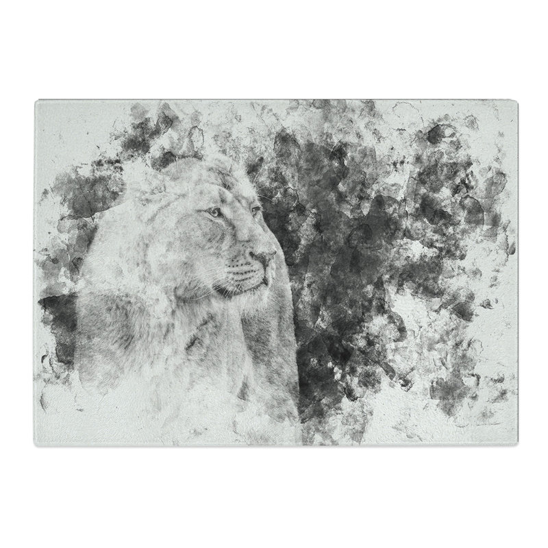 Tempered Glass Wild Lioness Watercolour Chopping Board, 28.5 cm x 39 cm