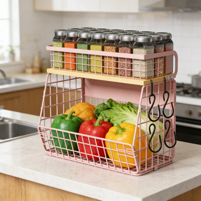 Magnetic Storage Shelf With Wood Lid, Large Capacity Tiered Organizer For Refrigerator, Kitchen Counter, And Cabinet, Multi-Purpose Pantry And Spice Rack